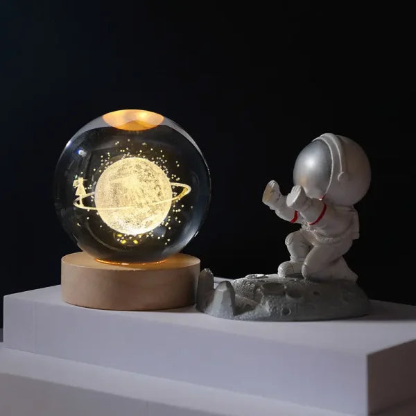 3d Galaxy Space Crystal Ball Night Light With Stand (warm Light)