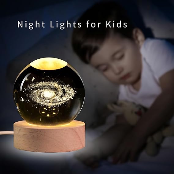 3d Galaxy Space Crystal Ball Night Light With Stand (warm Light)