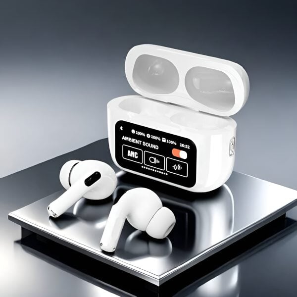 A9 Pro Black & White Airpods Anc With App | Screen Airpods | Anc & Twc Wireless Airpods | Bt 5.4 Version | Extended Battery Life TECH Gadgets ZAR INNOVATIONS 